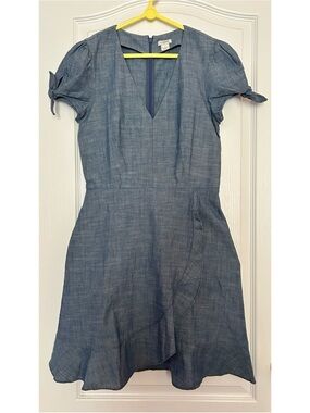 💛 J. Crew Blue Chambray V-Neck Midi Faux Wrap Dress
